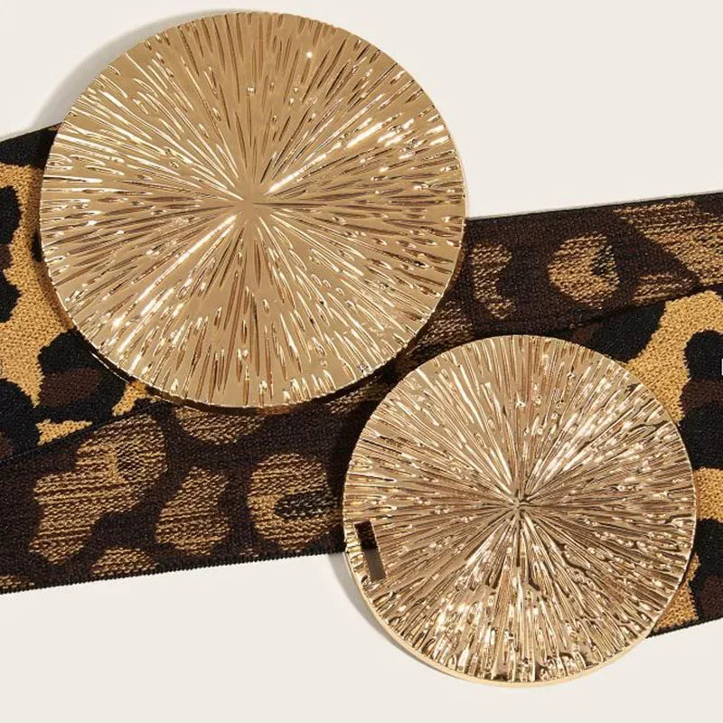 Ceinture Femme Élastique Léopard à Boucle Dorée – Dubaï