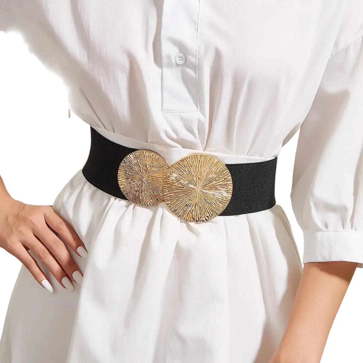 Ceinture Femme Élastique Noire à Boucle Dorée – Vérone