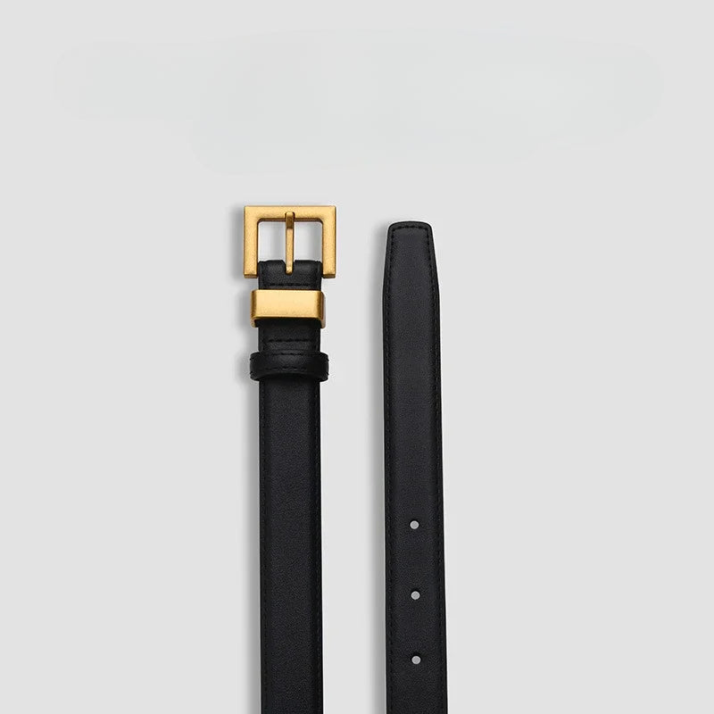 Ceinture Femme Cuir Noire à Boucle Carrée Dorée – Milan