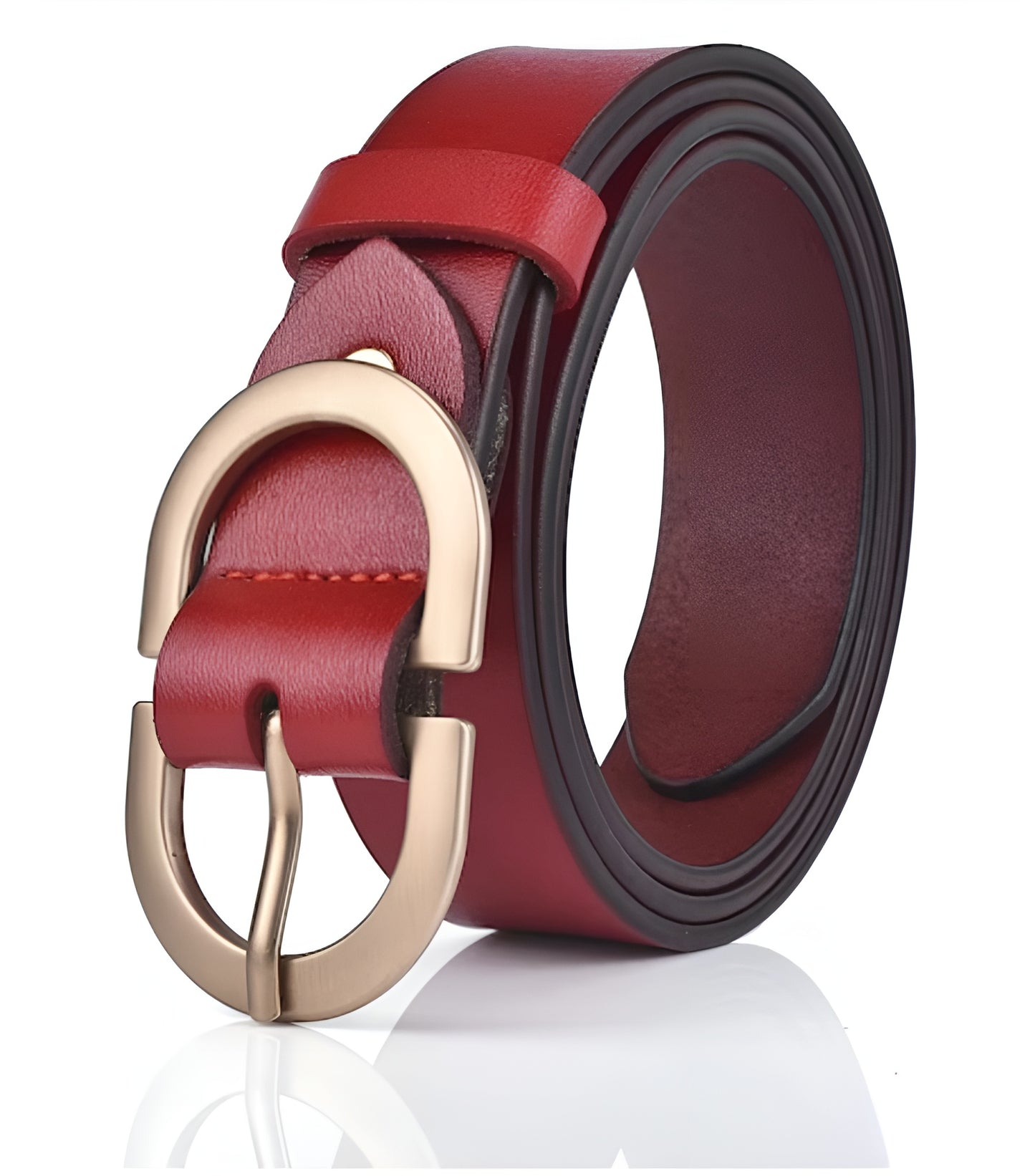 Ceinture Femme en Cuir Rouge à Boucle Dorée – Valence
