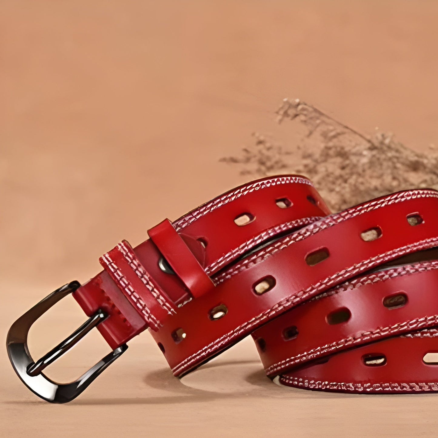 Ceinture Femme Cuir Rouge à Couture Apparente – Madrid
