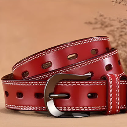 Ceinture Femme Cuir Rouge à Couture Apparente – Madrid