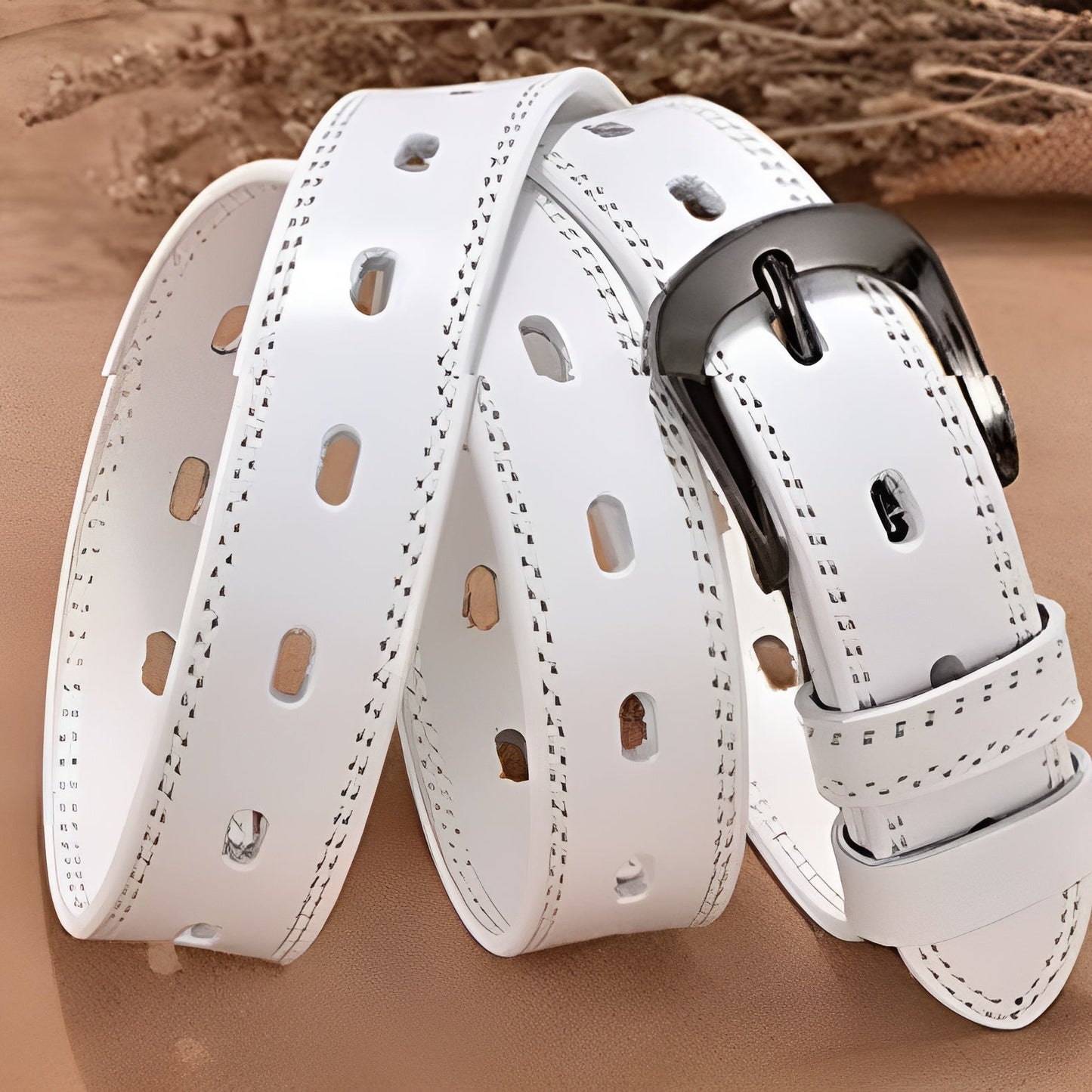 Ceinture Femme Cuir Blanche à Couture Apparente – Aspen