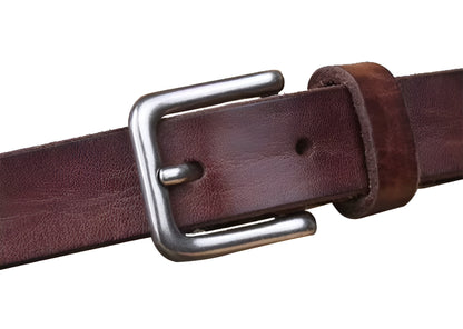 Ceinture Femme Cuir Marron Foncé à Boucle Argentée – Montana