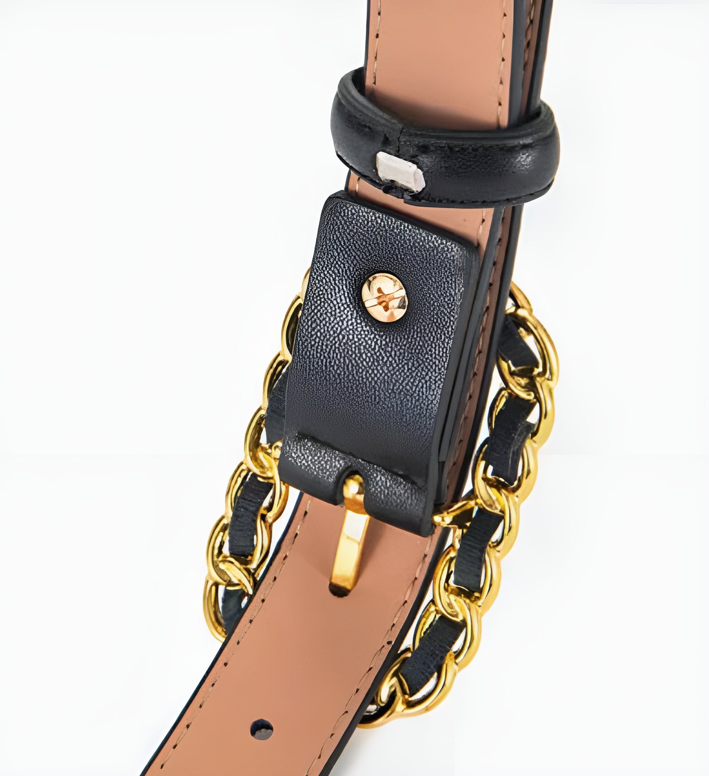 Ceinture Femme Cuir Noire Matelassée à Boucle Chaîne Dorée – Monaco