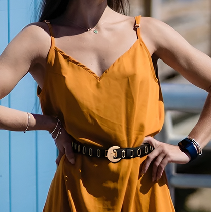 Ceinture Femme Noire en Cuir à Boucle Dorée – Barcelone