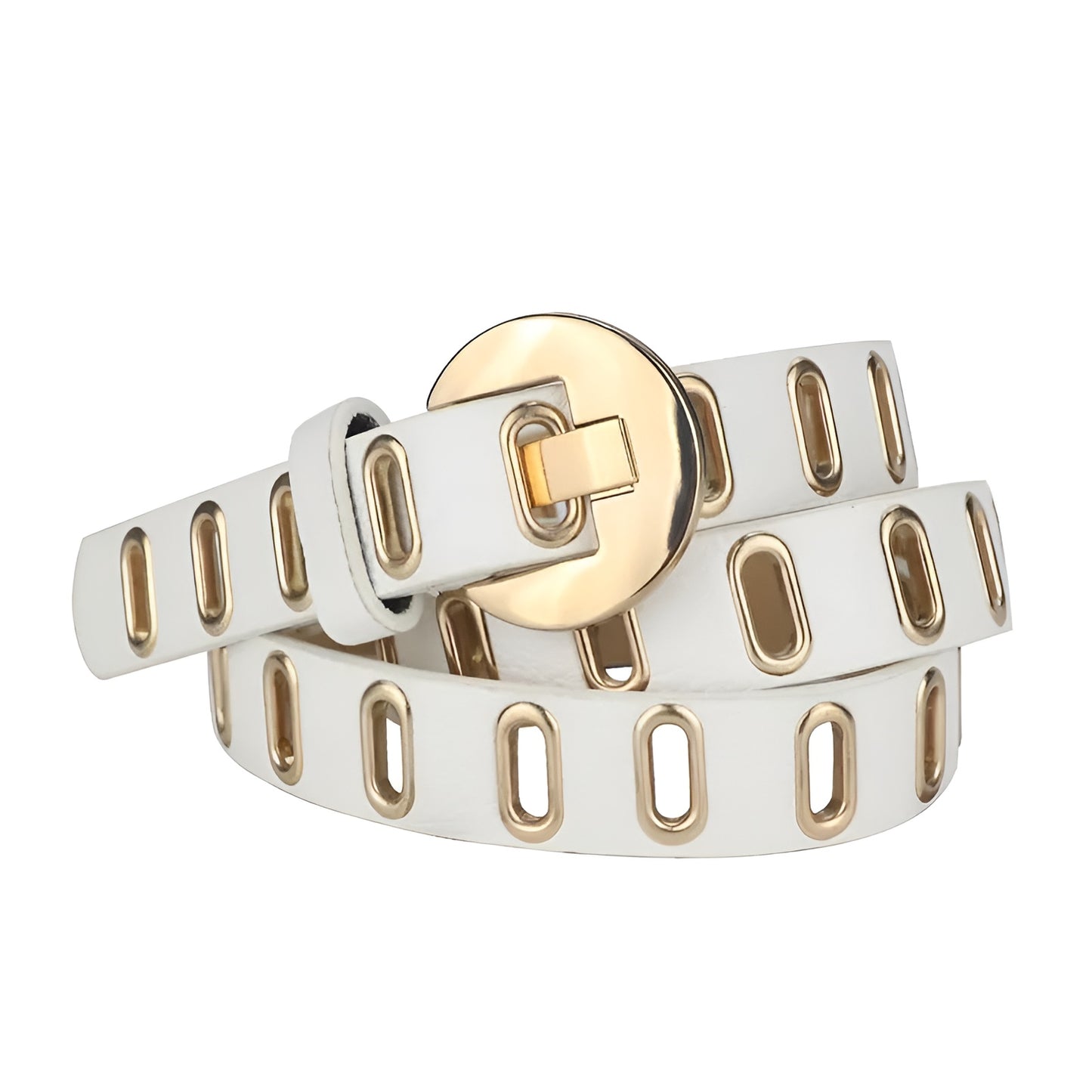 Ceinture Femme Blanche en Cuir à Boucle Dorée – Marbella