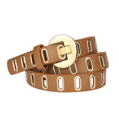 Ceinture Femme Marron Camel en Cuir à Boucle Dorée – Valencia