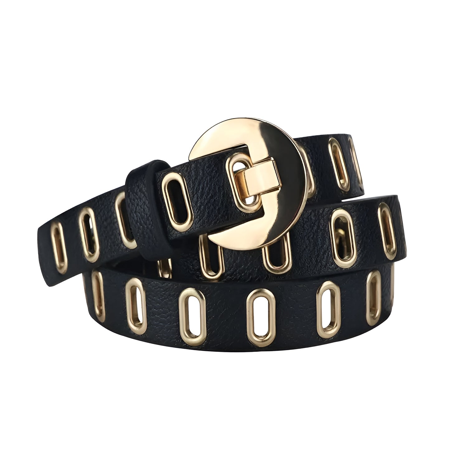 Ceinture Femme Noire en Cuir à Boucle Dorée – Barcelone