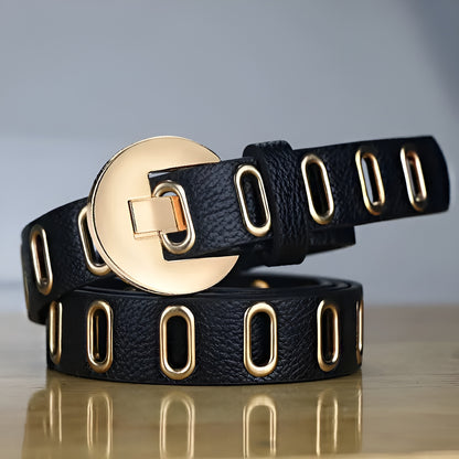 Ceinture Femme Noire en Cuir à Boucle Dorée – Barcelone
