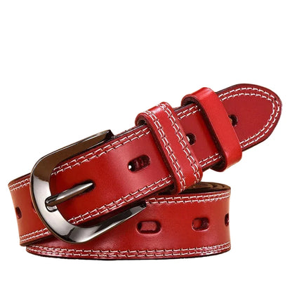 Ceinture Femme Cuir Rouge à Couture Apparente – Madrid