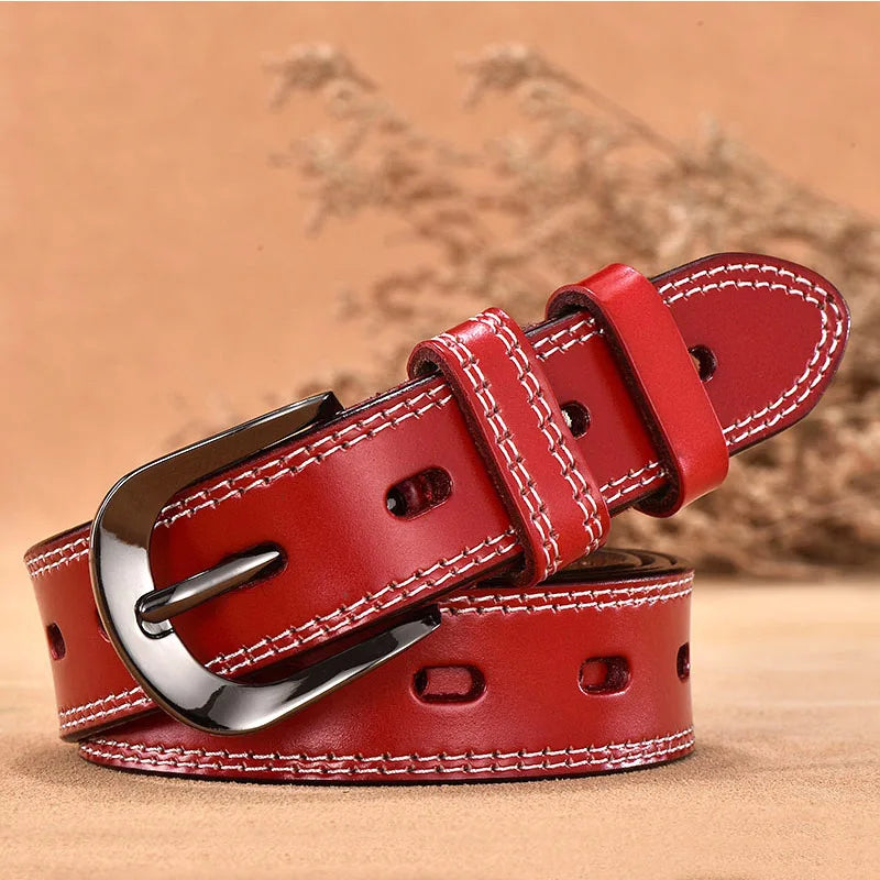 Ceinture Femme Cuir Rouge à Couture Apparente – Madrid