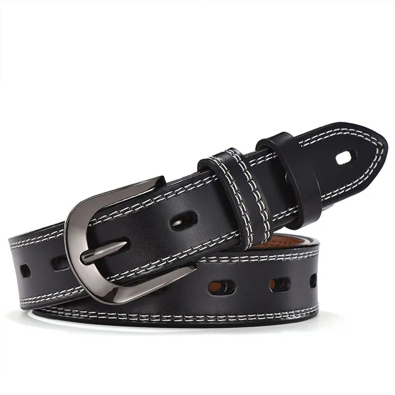 Ceinture Femme Cuir Noire à Couture Apparente – Chicago