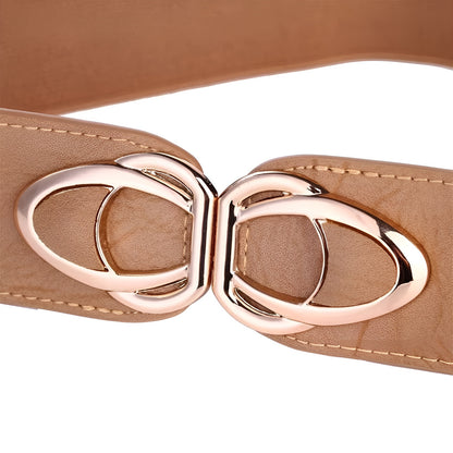 Ceinture Femme Élastique Marron Camel à Boucle Dorée – Bari