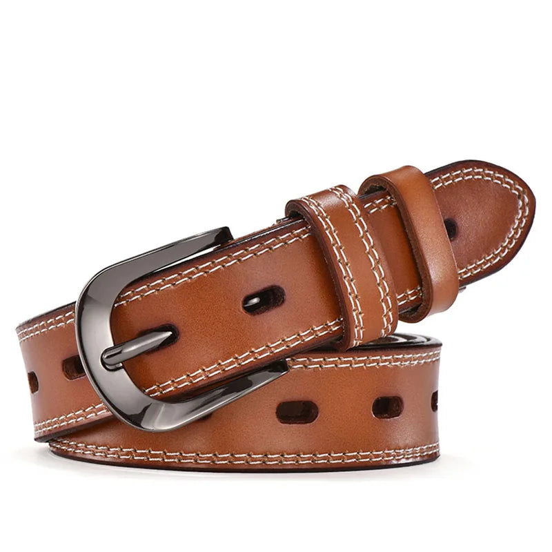 Ceinture Femme Cuir Marron à Couture Apparente – Denver