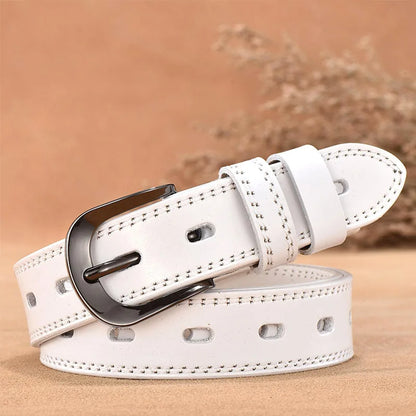 Ceinture Femme Cuir Blanche à Couture Apparente – Aspen