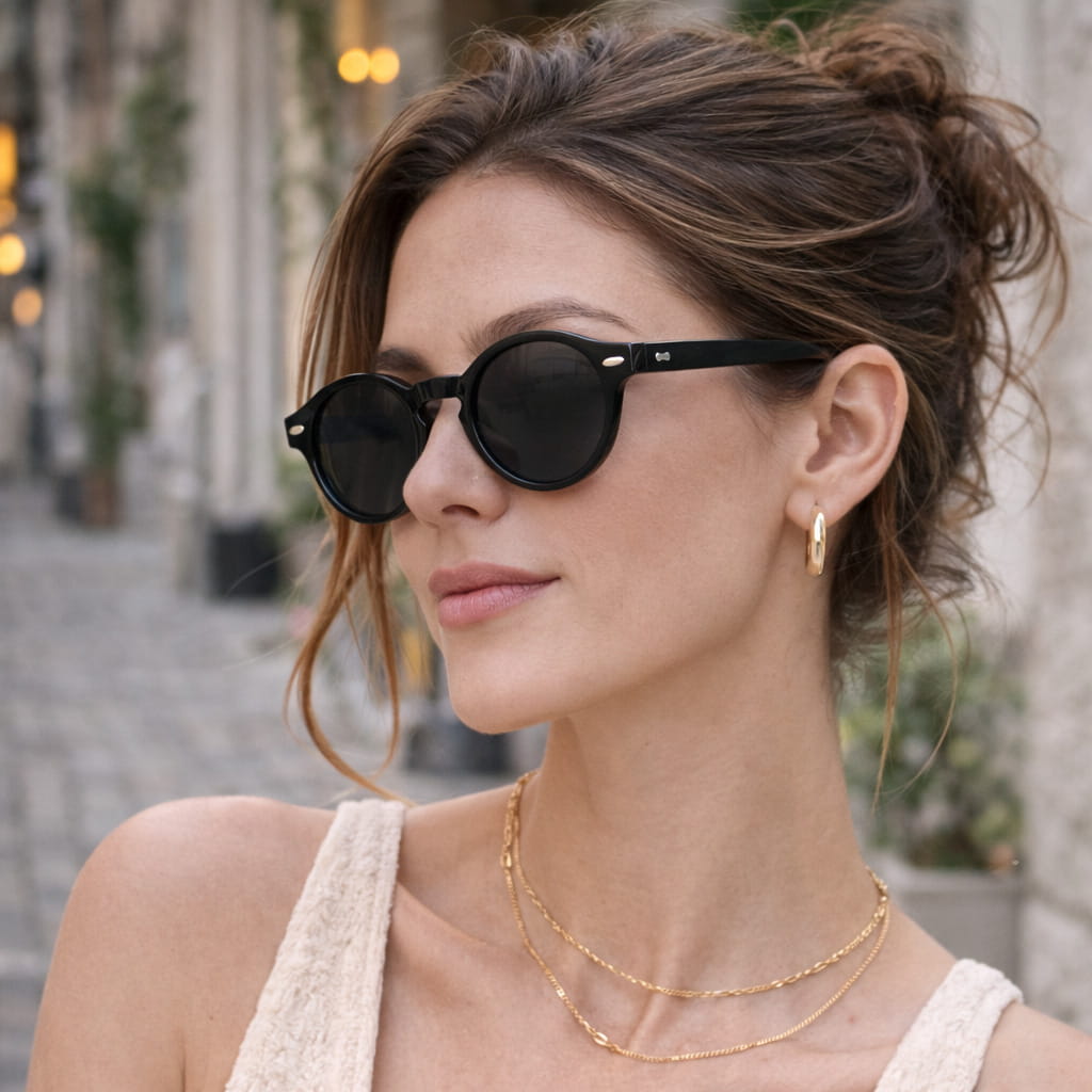 Lunettes de Soleil Femme Rondes avec Monture Épurée – Aurore