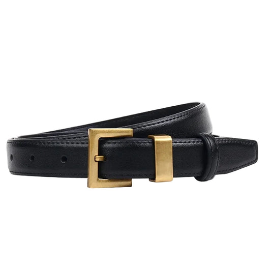 Ceinture Femme Cuir Noire à Boucle Carrée Dorée – Milan