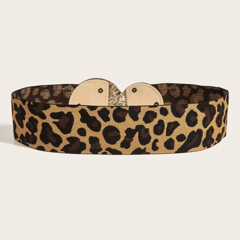 Ceinture Femme Élastique Léopard à Boucle Dorée – Dubaï