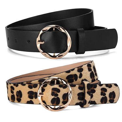 Ceinture Femme Cuir – Motif Léopard Boucle Ronde Dorée