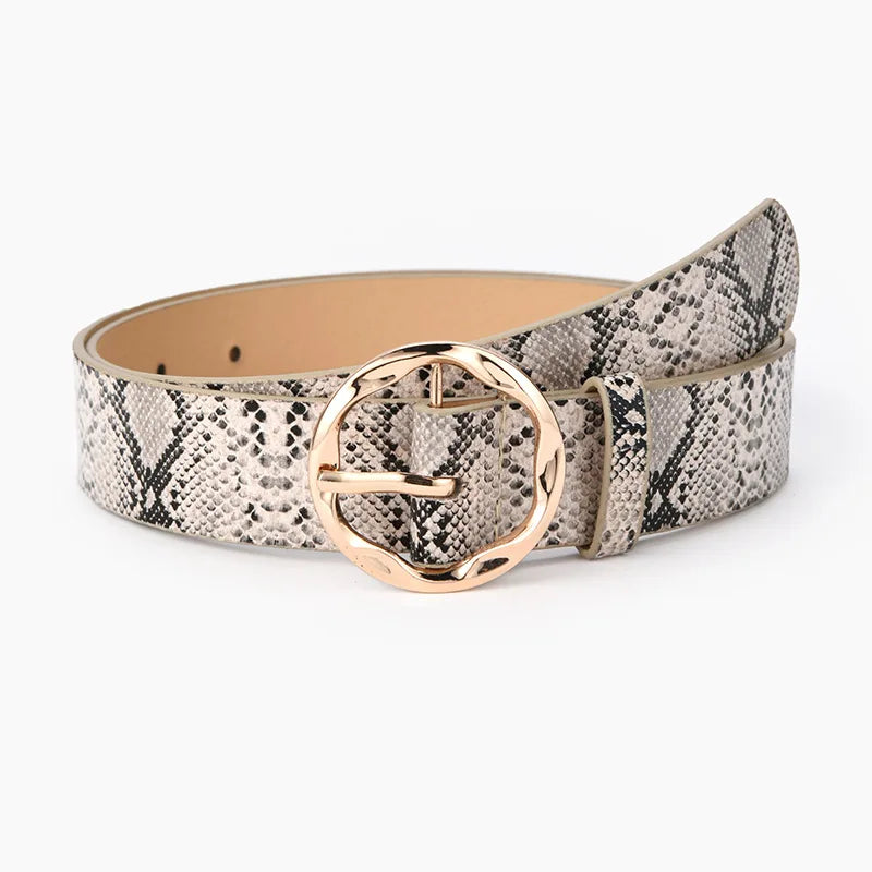 Ceinture Femme Cuir – Motif Léopard Boucle Ronde Dorée