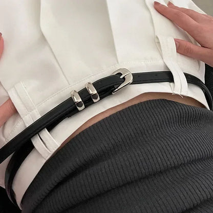 Ceinture Femme Cuir Noire Fine à Boucle Argentée – Soho