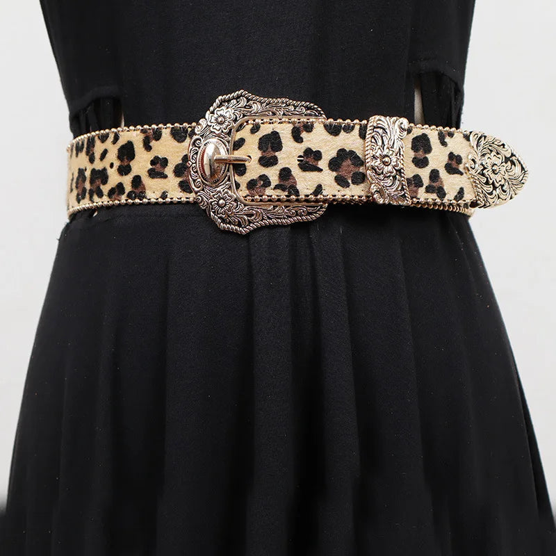 Ceinture Femme Léopard Western à Boucle Argentée – Arizona