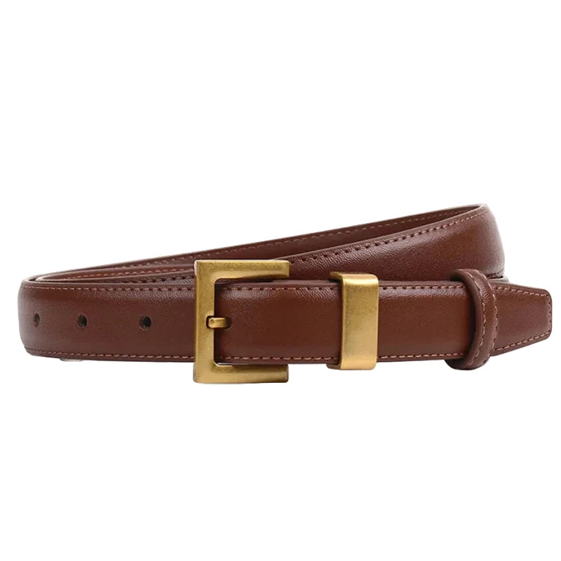 Ceinture Femme Cuir Marron à Boucle Carrée Dorée – Portofino