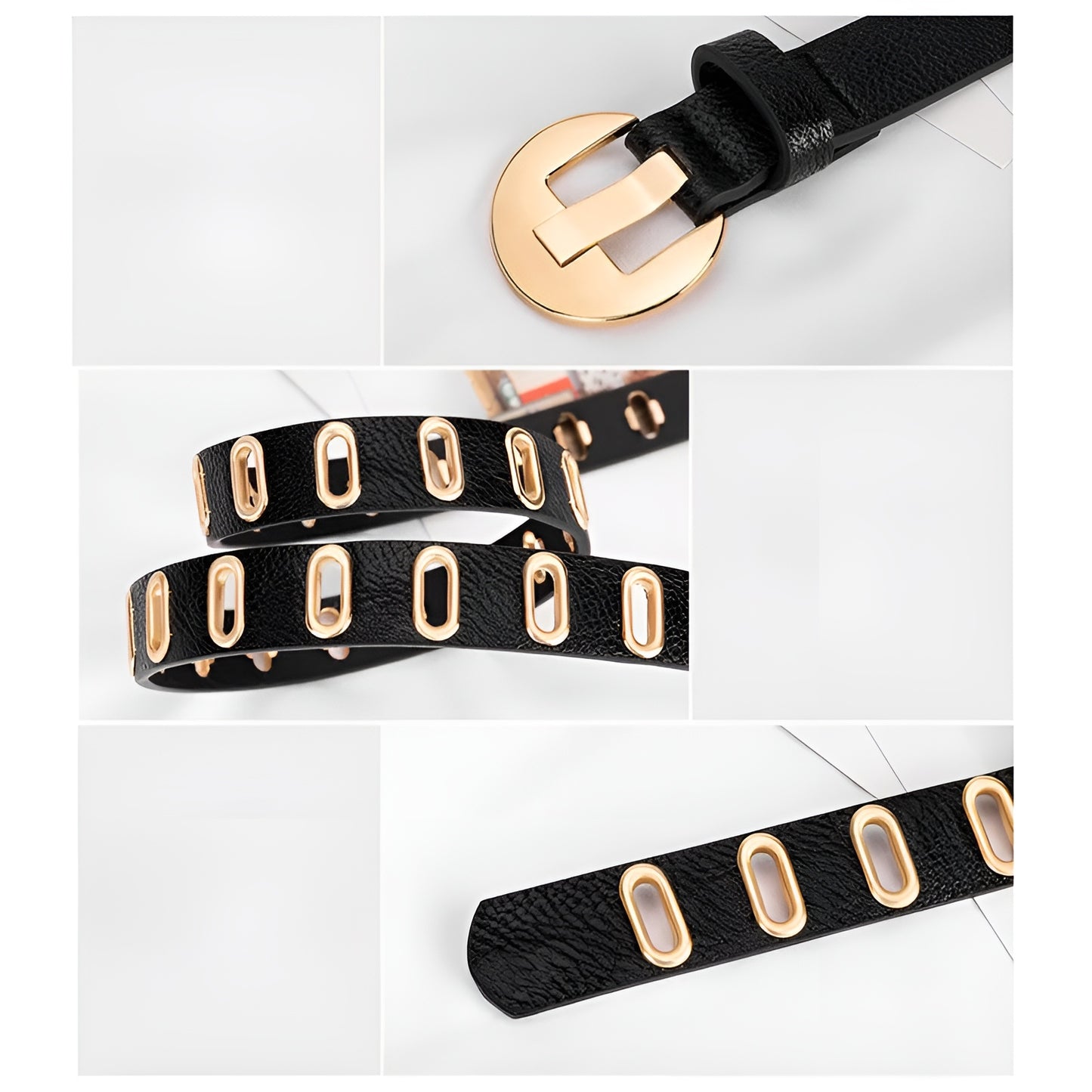 Ceinture Femme Noire en Cuir à Boucle Dorée – Barcelone