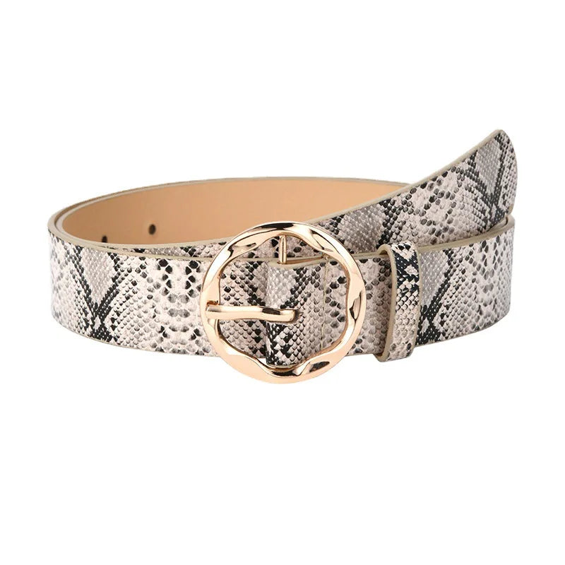 Ceinture Femme Cuir – Motif Léopard Boucle Ronde Dorée