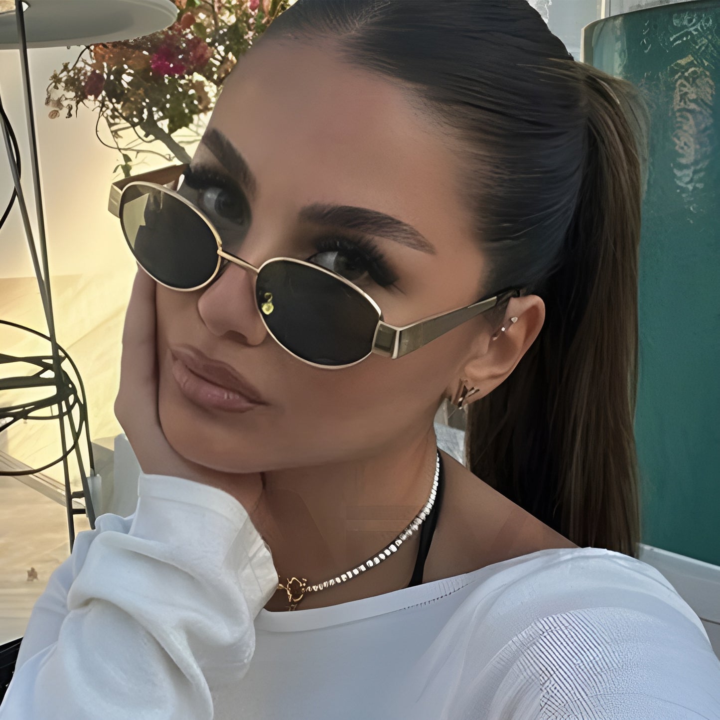 Lunettes de Soleil Femme Ovales Métalliques – Tienda