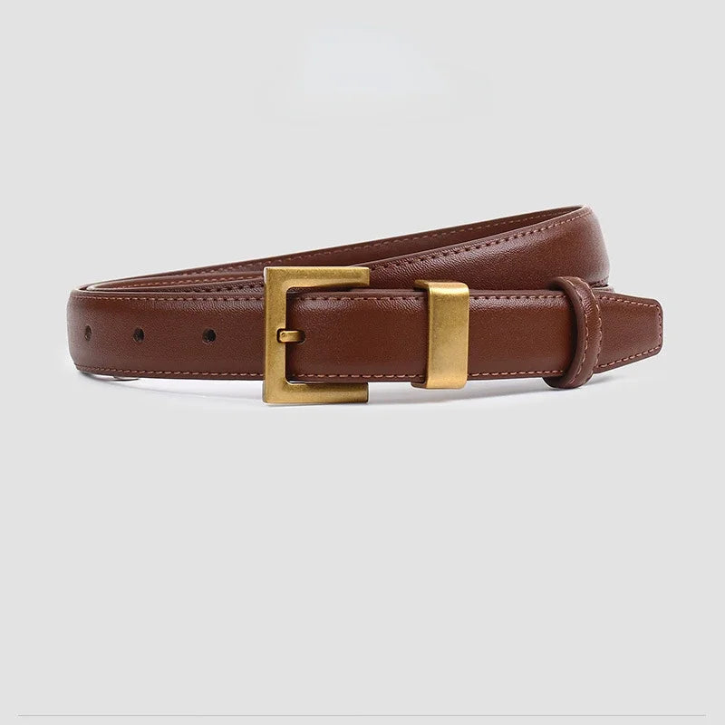 Ceinture Femme Cuir Marron à Boucle Carrée Dorée – Portofino